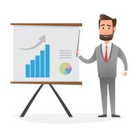 Businessman presenting marketing data and graphs on projector screen vector