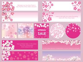 Set of assorted cherry blossom bannersframescards. vector