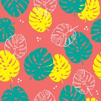 Floral seamless pattern of tropical leaves in flat style.  vector
