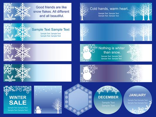 Set of assorted winter season banners/cards.