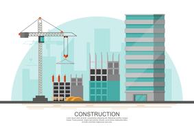 Building site work process under construction with cranes and machines vector