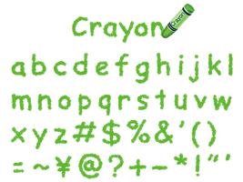 Vector crayon font. Lower-case and signs in green.