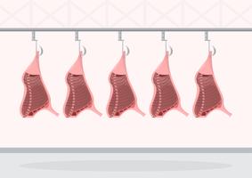 Fábrica de carne de cerdo y carne con máquinas automáticas. vector