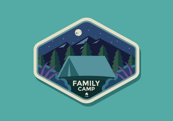 Family Camp Retro Badge Vector