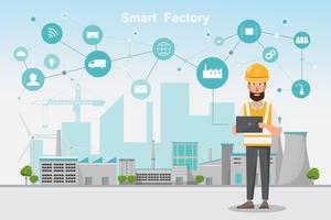Modern factory 4.0, smart automated manufacturing from smartphone and tablet 