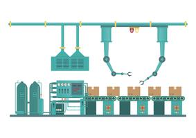 Fábrica industrial de máquinas y procesos de fabricación de tecnología en estilo plano. vector