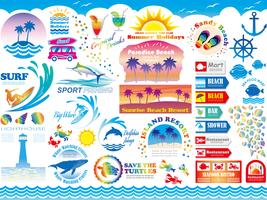 Conjunto de una variedad de complejos turísticos de playa e información relacionada con las vacaciones de verano.