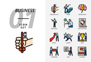 Icon pack for business and strategy, Personal key, vision, brainstorm, employee, skill, sign contract, profit, leader, goal, teamwork, sign, planning. vector