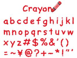 Vector crayon font. Lower-case and signs in red.