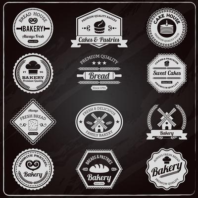 Vintage bakery chalkboard labels set 