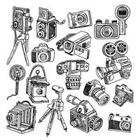 Camera doodle sketch icons set vector