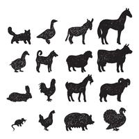 Granja animales siluetas negras vector