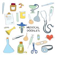 Símbolos médicos emblemas doodle conjunto vector