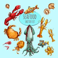 Seafood Sketch Colored vector