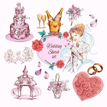 Wedding Sketch Colored vector