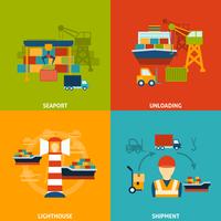 Seaport Flat Set vector