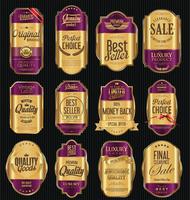 Insignias y etiquetas de oro premium de lujo vector