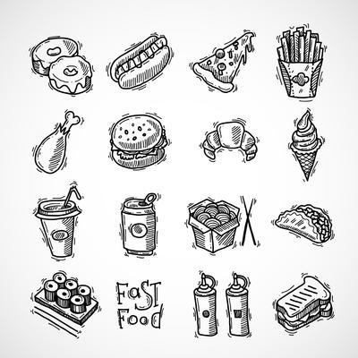  Fast food and drinks sketch set 461335 Vector Art at Vecteezy