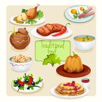 Traditional Food Dishes Set vector