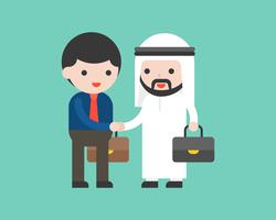 Cute arab business man shake hands with business man, deal or cooperation success situation concept vector