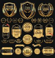 Insignias y etiquetas de oro premium de lujo vector