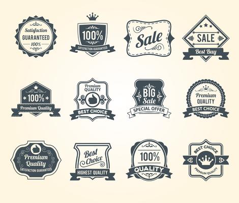 Black retro sales labels icons collection