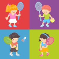 Niños jugando tenis vector