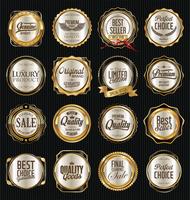 Insignias y etiquetas de oro premium de lujo vector