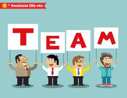 Office personnel holding team sign vector
