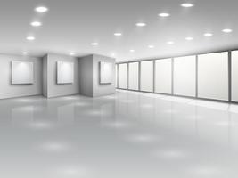 Empty gallery interior with light windows vector