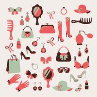 Woman accessories icons set vector