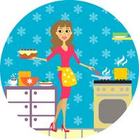 woman cooks in kitchen vector