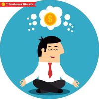 Gerente meditando en dinero y éxito. vector