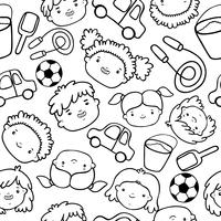 Doodle kids faces pattern vector