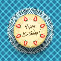 Cheese birthday cake with strawberries vector