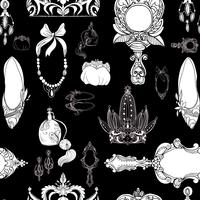 Seamless princess accessories on black vector