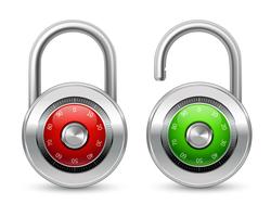 Open and closed realistic lock icon vector