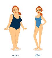 Figuras de mujer gordas y delgadas. vector