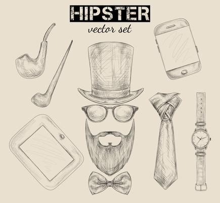 Hand drawn hipster accessories set