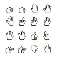 Hand gestures iconset, contour flat vector