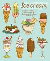 Tasty ice cream set vector