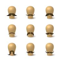Colección de bigotes inconformista sobre sombrerillos. vector