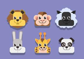 Animal Faces Set on Purple Background vector