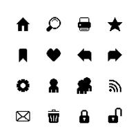 Black pixel icons set for navigation