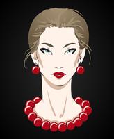 Beautiful young woman portrait with red necklace vector