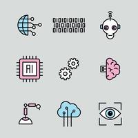 Outlined Artificial Intelligence Icons vector