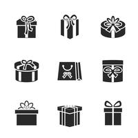 Gift boxes icons set with different ribbons and bows vector