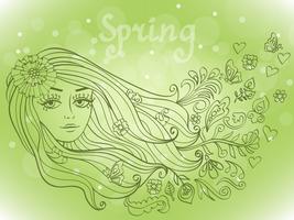 Spring girl portrait with blooming flowers vector