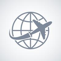 Globe and plane travel icon vector