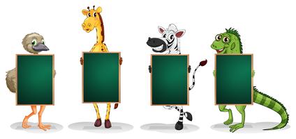 Four animals standing with empty boards vector